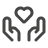 Icon of two hands facing upward to form a U shape, and a heart floating above.