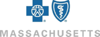 company logo featuring blue cross and shield images over the state name Massachusetts