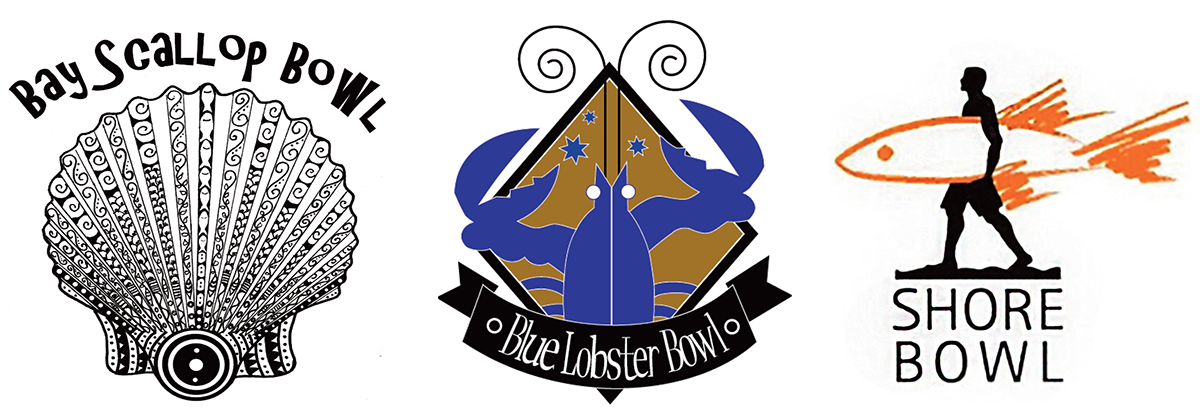 Bay Scallop Bowl, Blue Lobster Bowl, and Shore Bowl logos